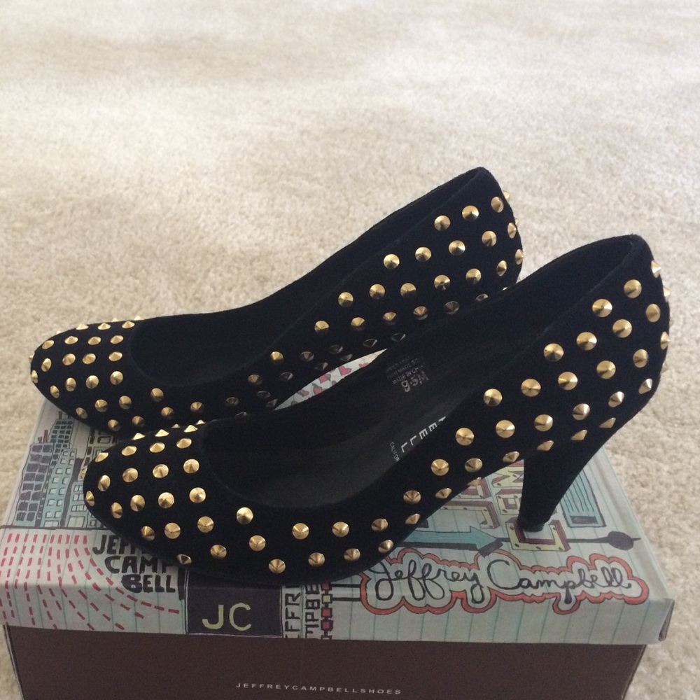 Jeffrey Campbell Black and Gold Studded Heels